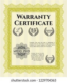 Yellow Retro Warranty Certificate template. Money style design. Customizable, Easy to edit and change colors. With background. 