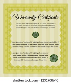 Yellow Retro Warranty Certificate template. Good design. Easy to print. Customizable, Easy to edit and change colors. 