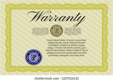 Yellow Retro Warranty Certificate template. Easy to print. Modern design. Customizable, Easy to edit and change colors. 