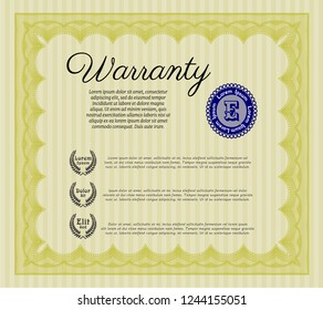 Yellow Retro Warranty Certificate template. Detailed. With great quality guilloche pattern. Money design. 