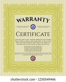 Yellow Retro Warranty Certificate template. With guilloche pattern. Customizable, Easy to edit and change colors. Money Pattern. 