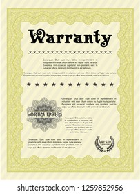 Yellow Retro Warranty Certificate template. Artistry design. Detailed. With great quality guilloche pattern. 
