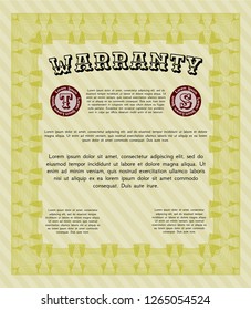 Yellow Retro Warranty Certificate template. Money design. Easy to print. Customizable, Easy to edit and change colors. 