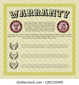 Yellow Retro Warranty Certificate template. With linear background. Lovely design. Customizable, Easy to edit and change colors. 