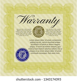 Yellow Retro Warranty Certificate template. Money Pattern design. Easy to print. Detailed. 