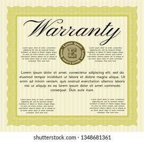 Yellow Retro Warranty Certificate template. Good design. With background. Customizable, Easy to edit and change colors. 