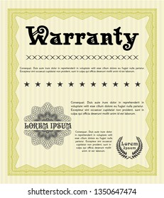 Yellow Retro Warranty Certificate template. Detailed. With great quality guilloche pattern. Money design. 