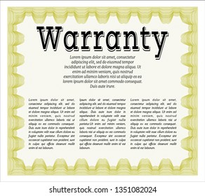 Yellow Retro Warranty Certificate template. Retro design. Detailed. With quality background. 