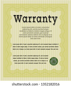 Yellow Retro Warranty Certificate template. Complex background. Detailed. Excellent design. 