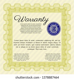 Yellow Retro Warranty Certificate template. With great quality guilloche pattern. Vector illustration. Artistry design. 