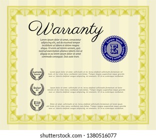 Yellow Retro Warranty Certificate template. Elegant design. Vector illustration. With background. 