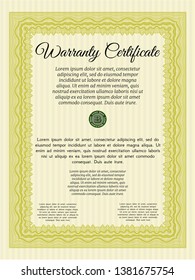 Yellow Retro Warranty Certificate template. Complex background. Vector illustration. Nice design. 