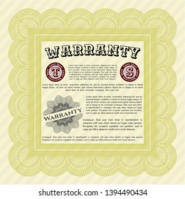 Yellow Retro Warranty Certificate template. With quality background. Customizable, Easy to edit and change colors. Cordial design. 