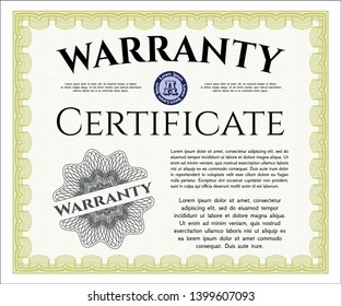 Yellow Retro Warranty Certificate template. Sophisticated design. With linear background. Customizable, Easy to edit and change colors. 