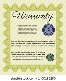 Yellow Retro Warranty Certificate template. With guilloche pattern and background. Retro design. Detailed. 