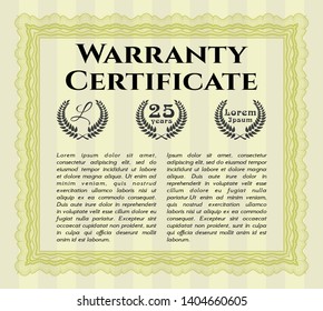 Yellow Retro Warranty Certificate template. Beauty design. Customizable, Easy to edit and change colors. With great quality guilloche pattern. 
