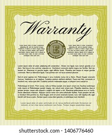 Yellow Retro Warranty Certificate template. Modern design. Detailed. With guilloche pattern. 