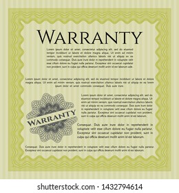 Yellow Retro Warranty Certificate template. With quality background. Sophisticated design. Vector illustration. 