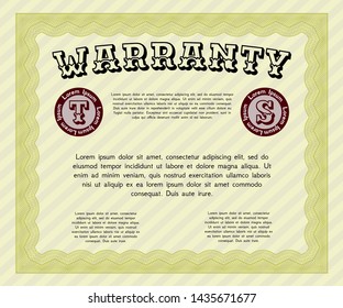 Yellow Retro Warranty Certificate template. Elegant design. With quality background. Vector illustration. 