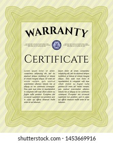Yellow Retro Warranty Certificate template. Retro design. Customizable, Easy to edit and change colors. With background. 
