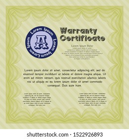 Yellow Retro Warranty Certificate template. Artistry design. Customizable, Easy to edit and change colors. With quality background. 