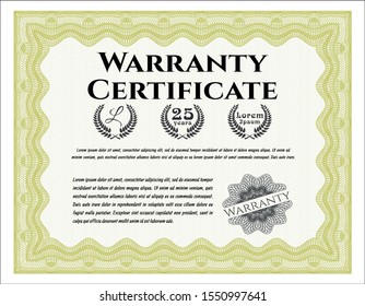 Yellow Retro Warranty Certificate template. With great quality guilloche pattern. Money design. Customizable, Easy to edit and change colors. 