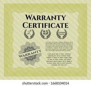 Yellow Retro Warranty Certificate template. With quality background. Detailed. Lovely design. 