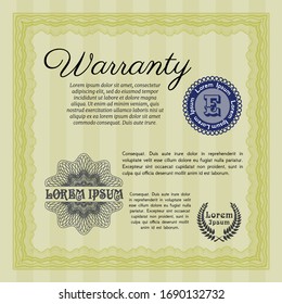 Yellow Retro Warranty Certificate template. Modern design. With complex linear background. Detailed. 