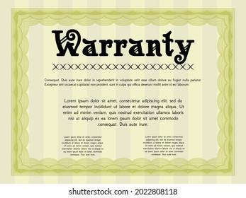 Yellow Retro Warranty Certificate template. Retro design.  With guilloche pattern and background.  Customizable, Easy to edit and change colors. 