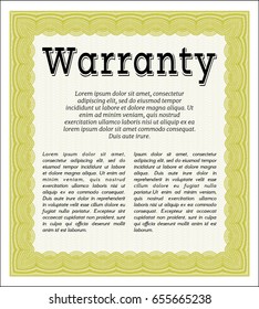 Yellow Retro Warranty Certificate template. Complex background. Detailed. Money design. 
