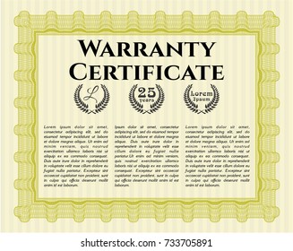Yellow Retro Warranty Certificate template. Easy to print. Detailed. Artistry design. 