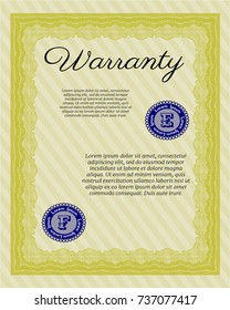 Yellow Retro Warranty Certificate template. Complex background. Retro design. Vector illustration. 