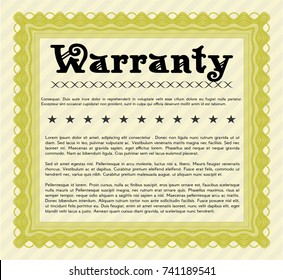 Yellow Retro Warranty Certificate template. With linear background. Vector illustration. Lovely design. 