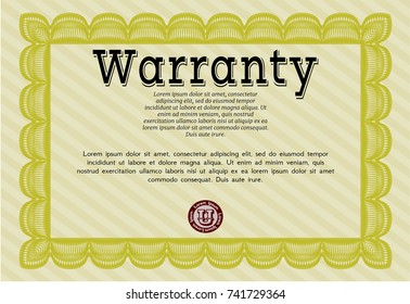 Yellow Retro Warranty Certificate template. With quality background. Nice design. Detailed. 