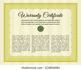 Yellow Retro Warranty template. Artistry design. Customizable, Easy to edit and change colors. With linear background. 
