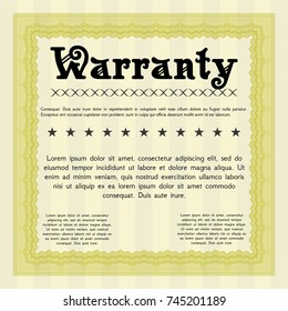 Yellow Retro Warranty template. Artistry design. Easy to print. Vector illustration. 