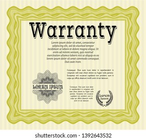 Yellow Retro Warranty template. With background. Retro design. Detailed. 