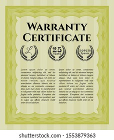 Yellow Retro Warranty template. With background. Money Pattern design. Detailed. 