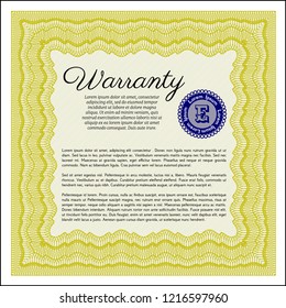 Yellow Retro Warranty template. Beauty design. Vector illustration. With great quality guilloche pattern. 