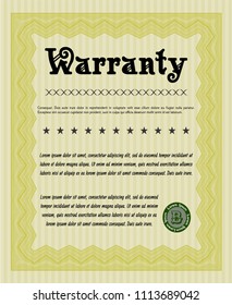 Yellow Retro Warranty template. With complex linear background. Detailed. Money style design. 