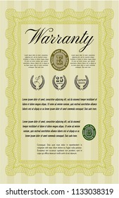 Yellow Retro Warranty template. With complex background. Superior design. Detailed. 