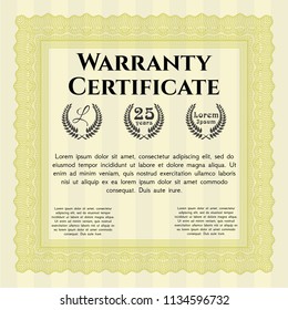 Yellow Retro Warranty template. Complex background. Customizable, Easy to edit and change colors. Money style design. 