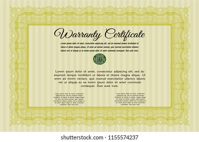 Yellow Retro Warranty template. With complex background. Sophisticated design. Vector illustration. 