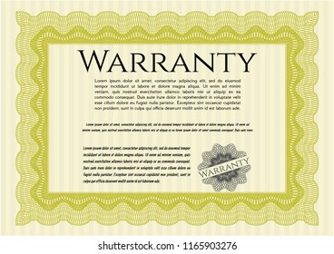 Yellow Retro Warranty template. With complex background. Detailed. Retro design. 