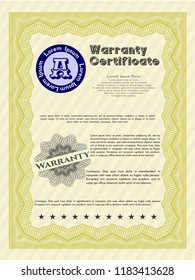 Yellow Retro Warranty template. With complex linear background. Vector illustration. Elegant design. 