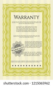 Yellow Retro Warranty template. With complex background. Lovely design. Detailed. 