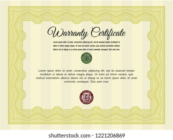 Yellow Retro Warranty template. With complex linear background. Vector illustration. Superior design. 