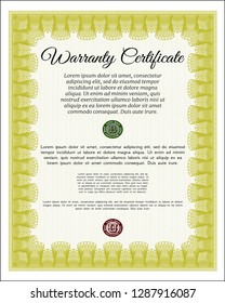 Yellow Retro Warranty template. With complex background. Vector illustration. Superior design. 