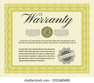 Yellow Retro Warranty template. With complex background. Perfect design. Vector illustration. 