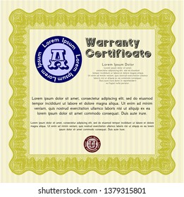 Yellow Retro Warranty template. With complex background. Customizable, Easy to edit and change colors. Beauty design. 